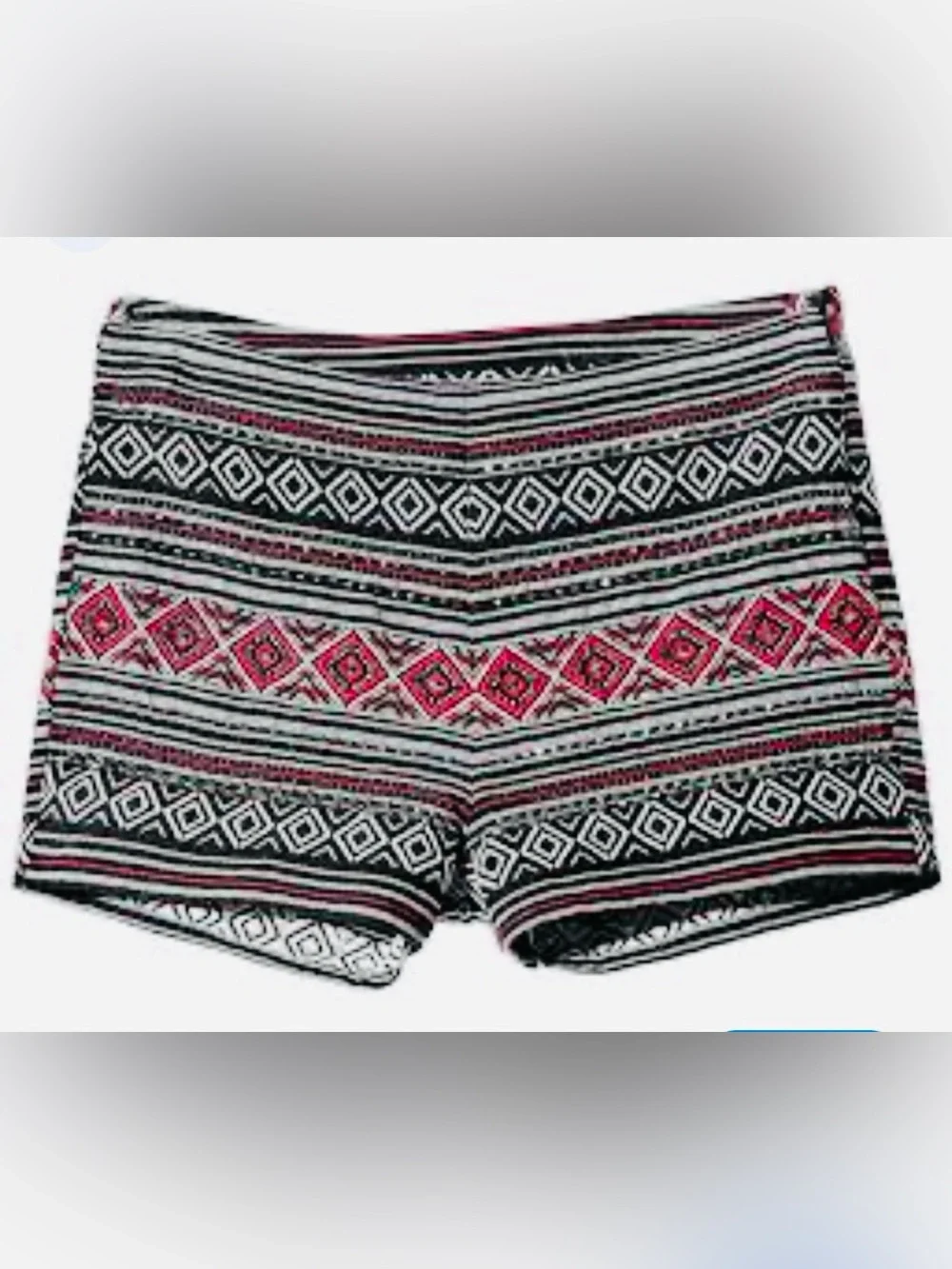 Divided H&M White Black & Red Geometric Print Shorts with Silver Beads
